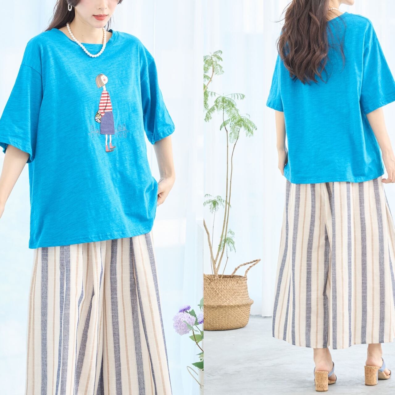 新作][TRUBE]スラブ綿ガールズデザインTシャツ カットソー ラウンド
