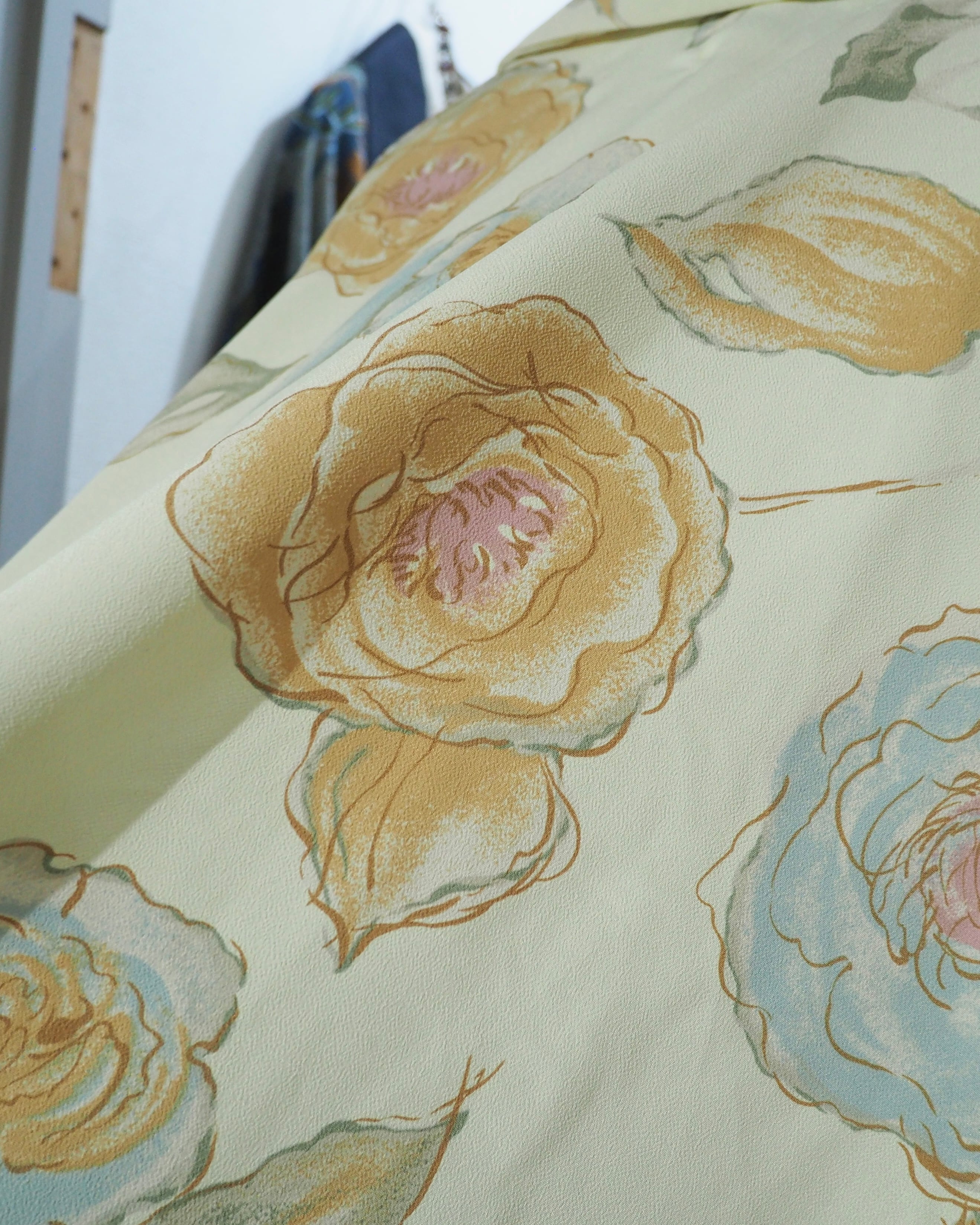 1980s Pale tone Flower printed vintage Open collar SS shirt
