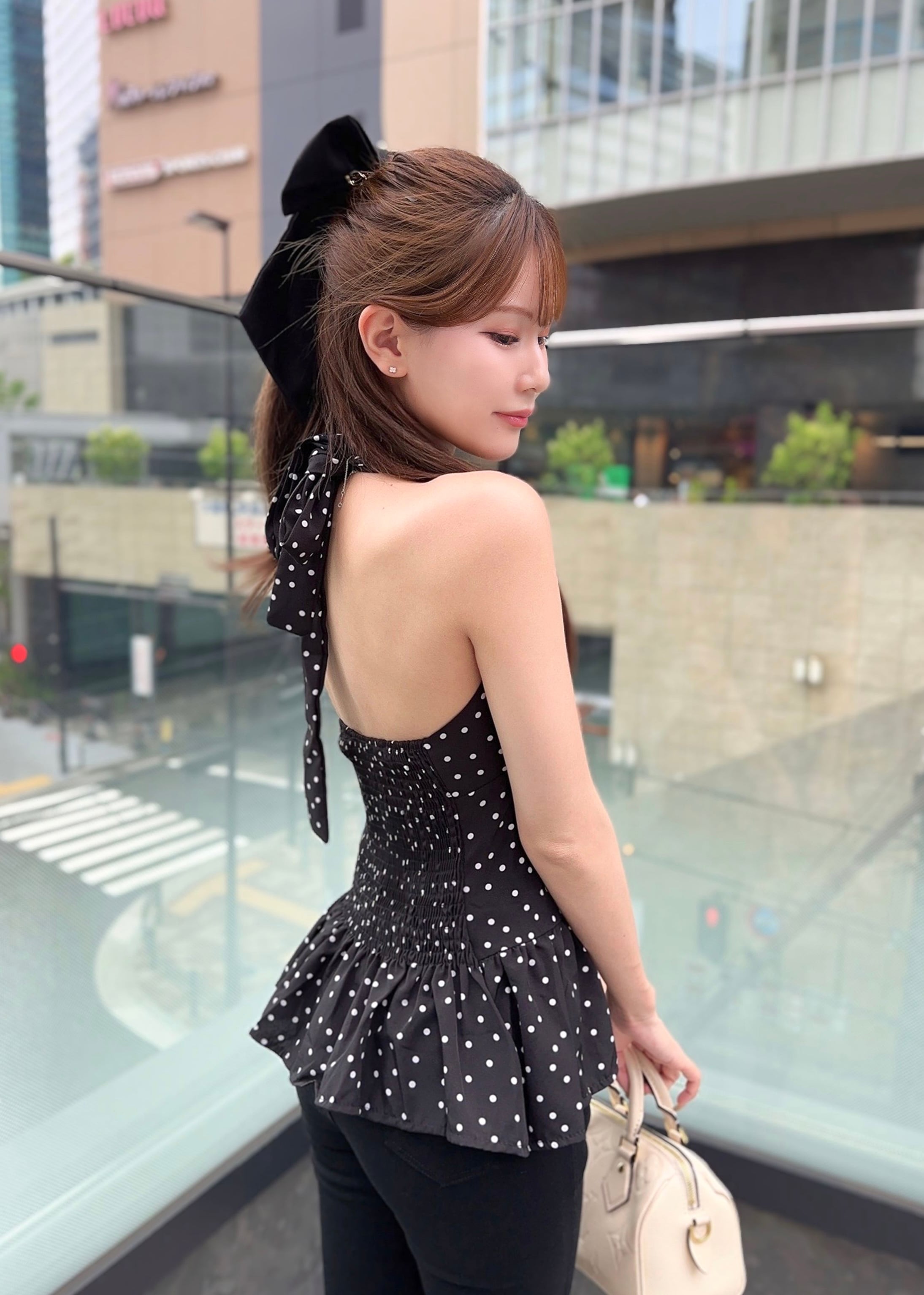 バッグオープンドットペプラムトップス | mialys