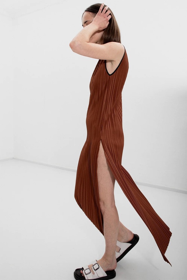 Erle Pleated Dress - Brown