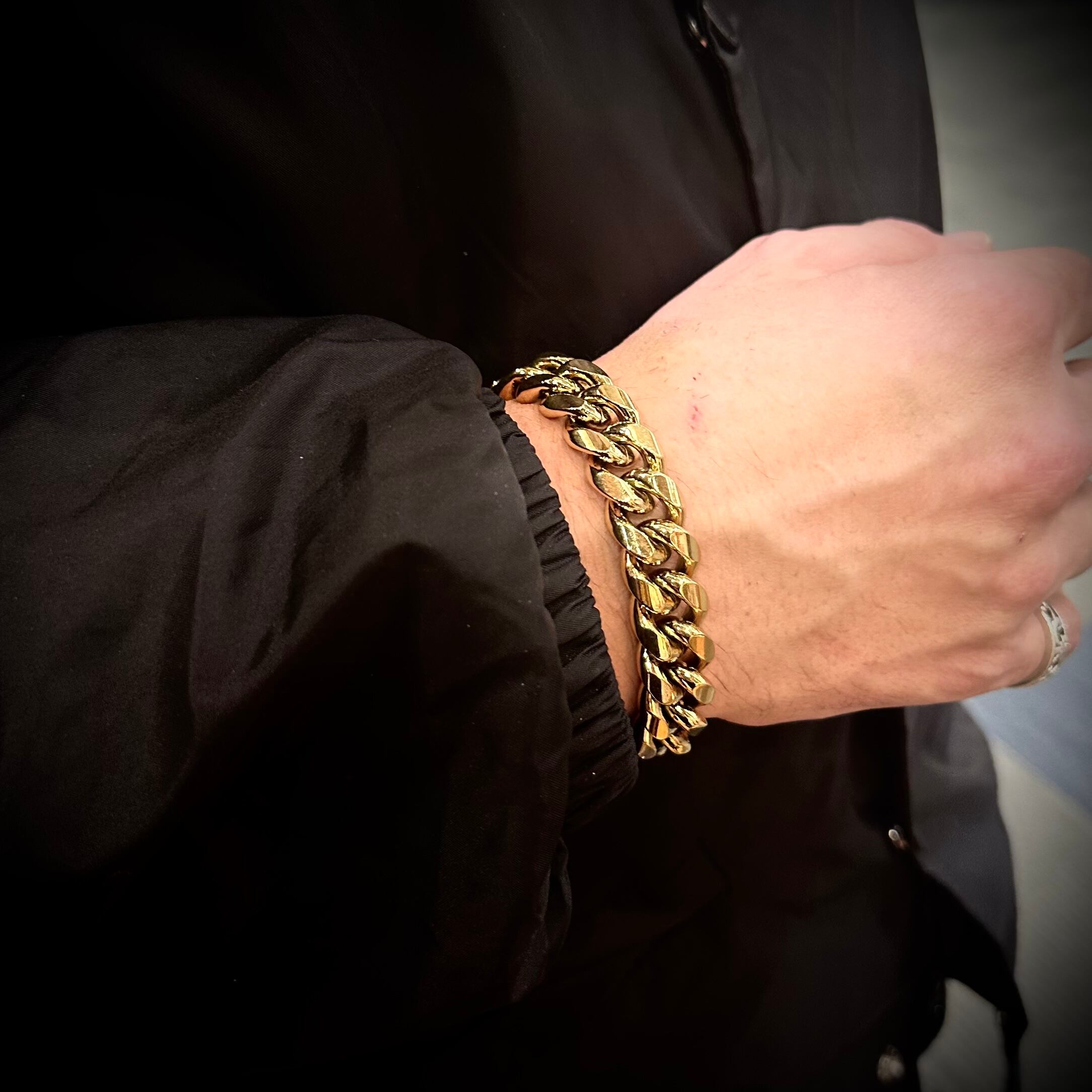 CZダイヤストーンセッティングマイアミキューバンブレスレット 幅１４ｍｍ CZダイヤ(キュービック・ジルコニア) MIAMI BRACELET イエローゴールドブレス