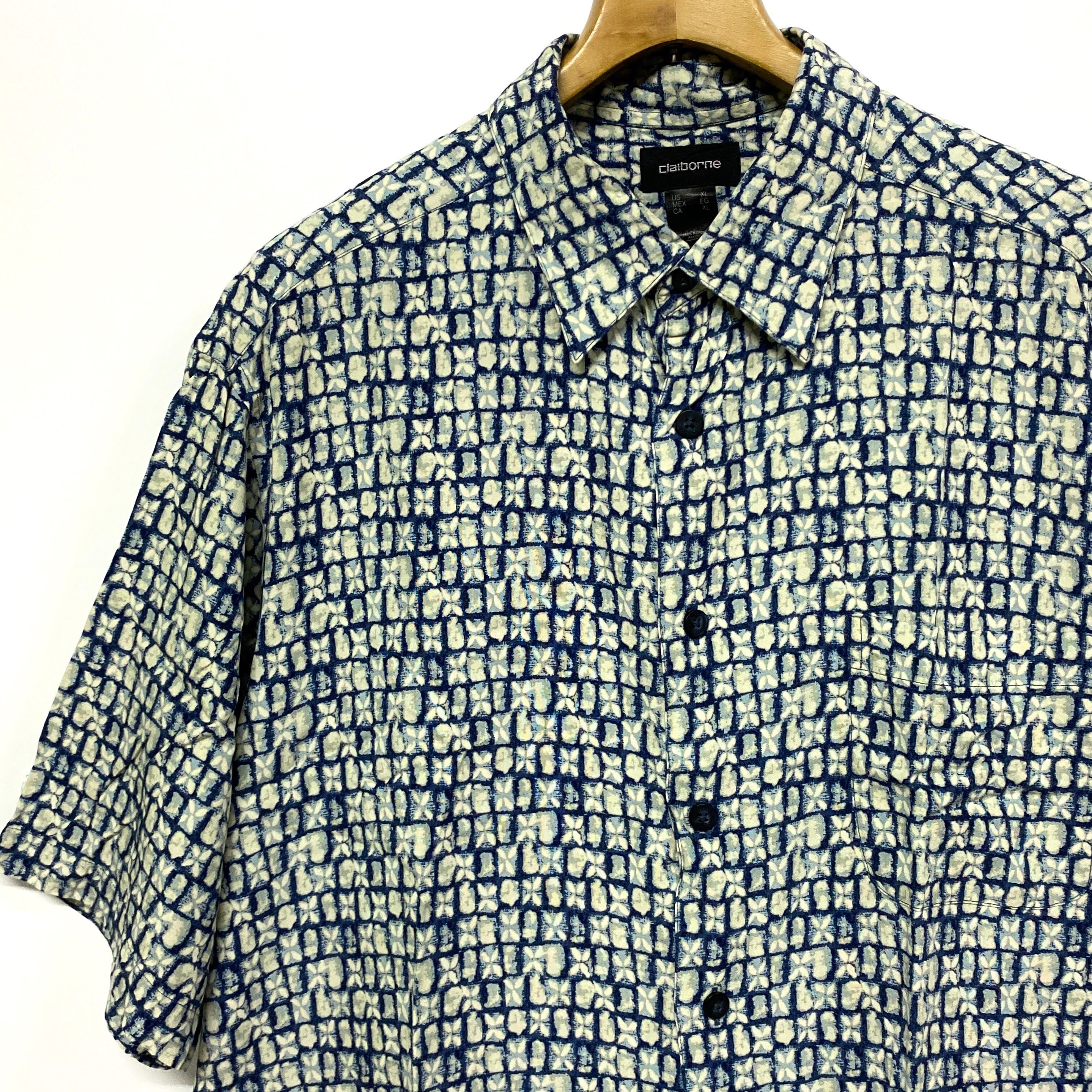 claiborne クレイボーン 総柄 レーヨン メンズXL 古着【半袖シャツ 