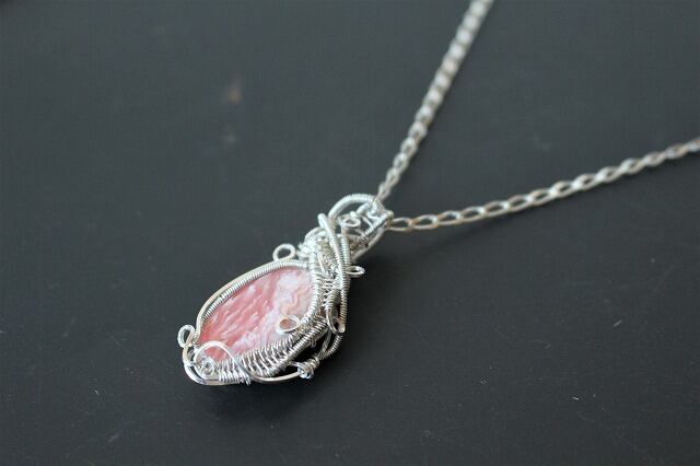 Rhodochrosite silver925 wirewrapping pendant