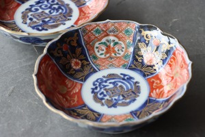 九谷焼 色絵 花菱七宝文 稜花 膾皿 通りもの/Kutani "Namasu" bowl