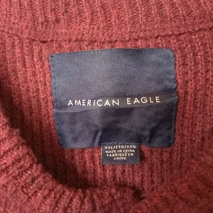アメリカンイーグル　ヘンリーネック　コットンニット　セーター　無地　ワッフル　サーマル　厚手　ワインレッド　US XXL