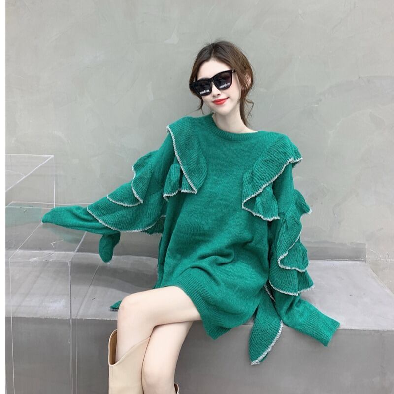 オータムブラウス ルーズセーター レディース ロング 秋物 ハンチェンe88349255913