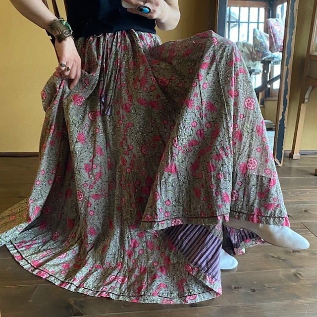 A*a様 vintage ANOKHI ブロックプリントロングスカート レア vintage