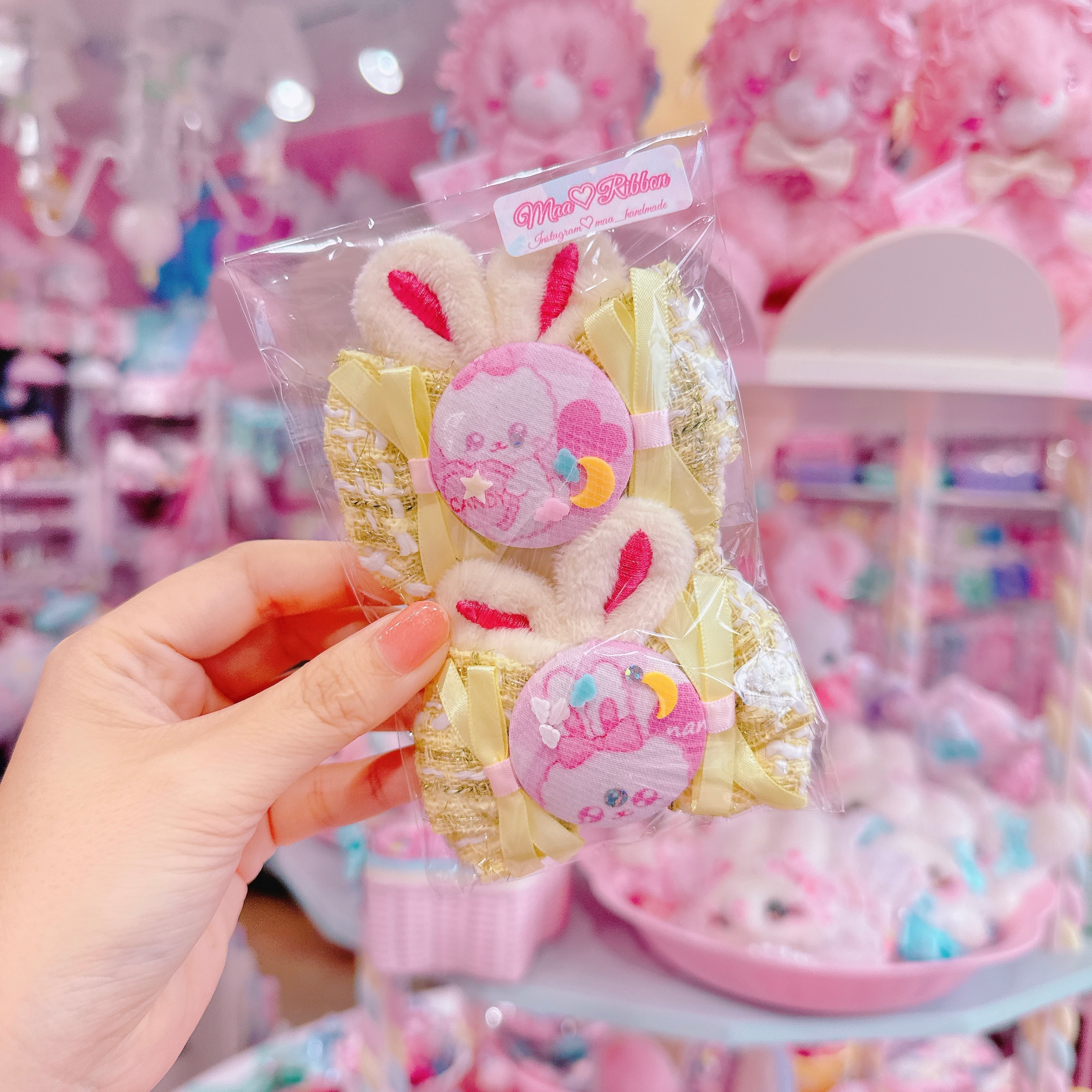 【R14】51-21うさ耳付きツイードツインヘアクリップ