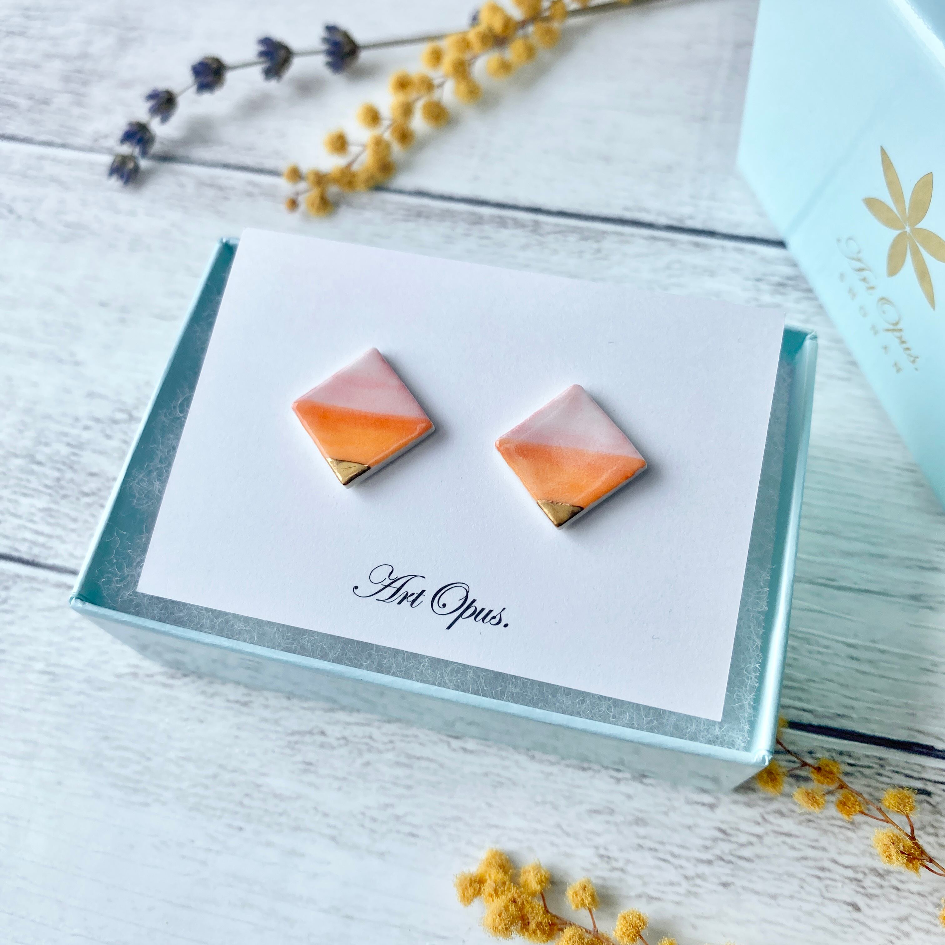 Horizon / 水平線 ピンク×オレンジ｜陶磁器 ピアス・イヤリング 湘南