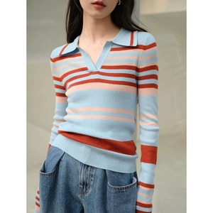 Vitality Contrast Stripe Polo Neck Wool Sweater