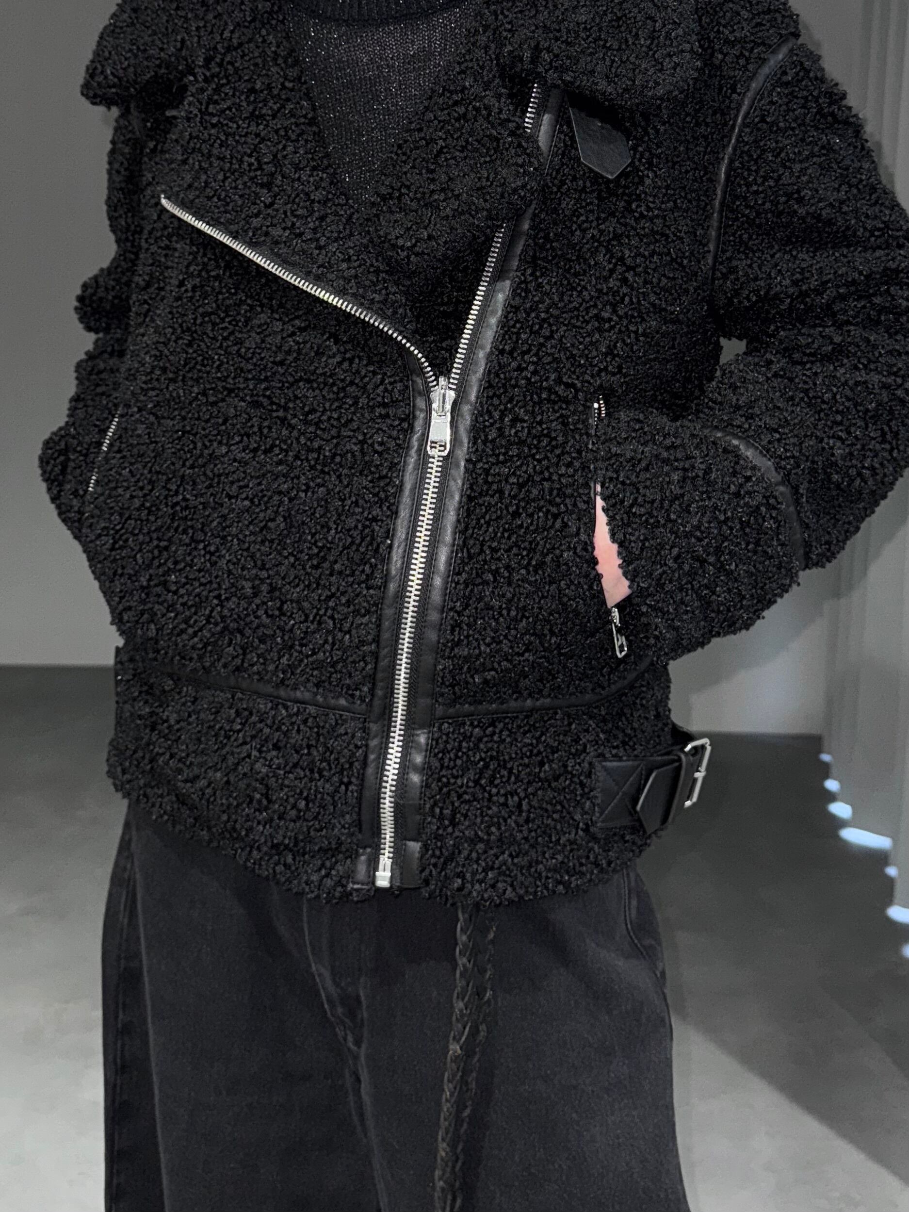 stand collar double riders boa jacket / black | okinimesmamani