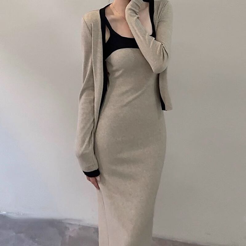 【set】カーディガン×キャミワンピースセット Q6663