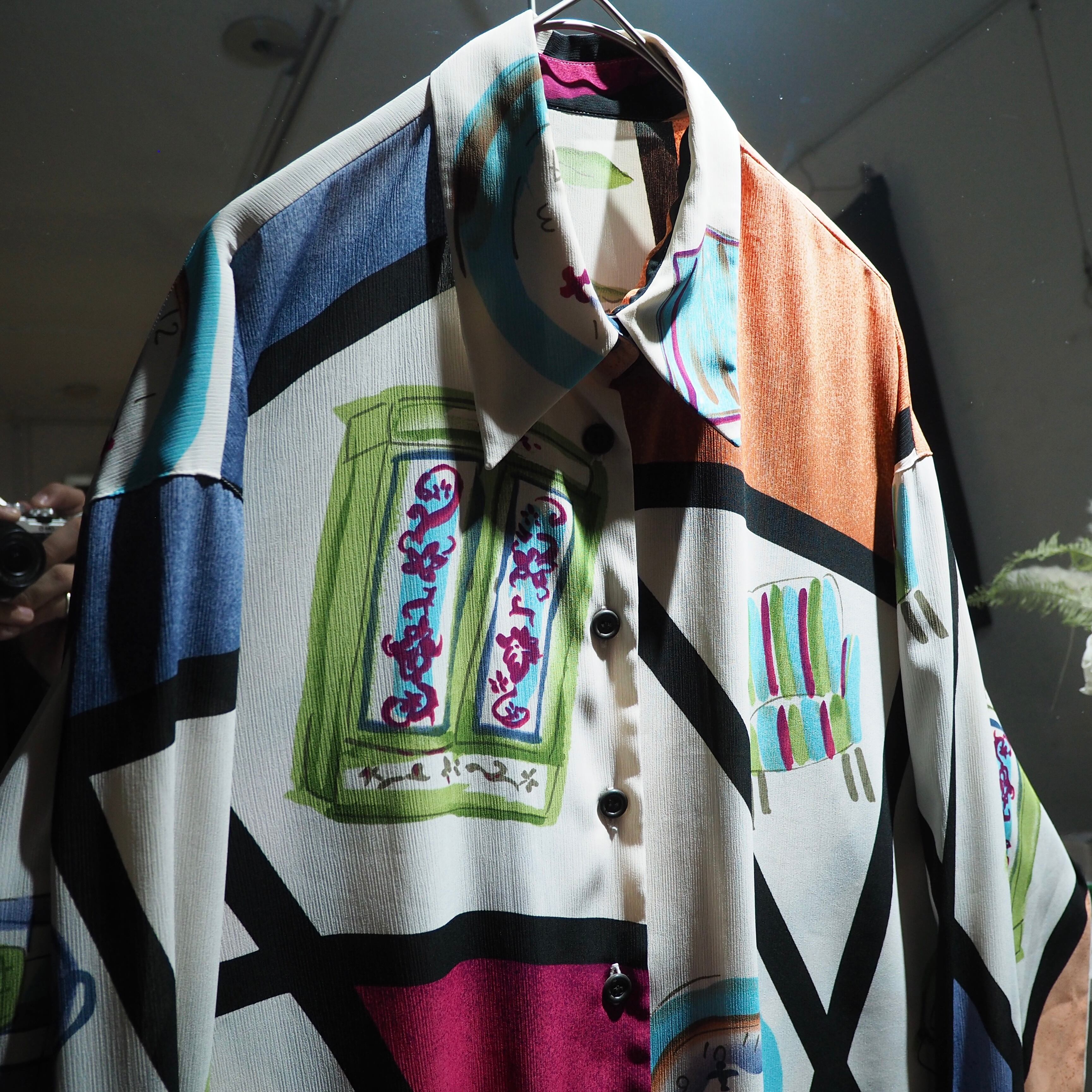 1990s Modern retro art painted vintage Drape shirt