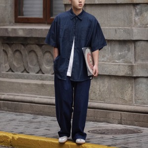 薄デニム半袖サマーワークシャツ　0721