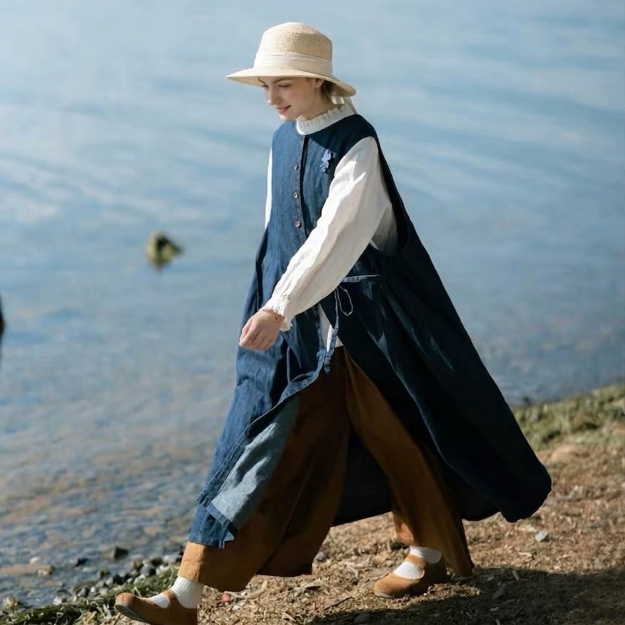 ノースリーブデニムロングワンピース fu0121