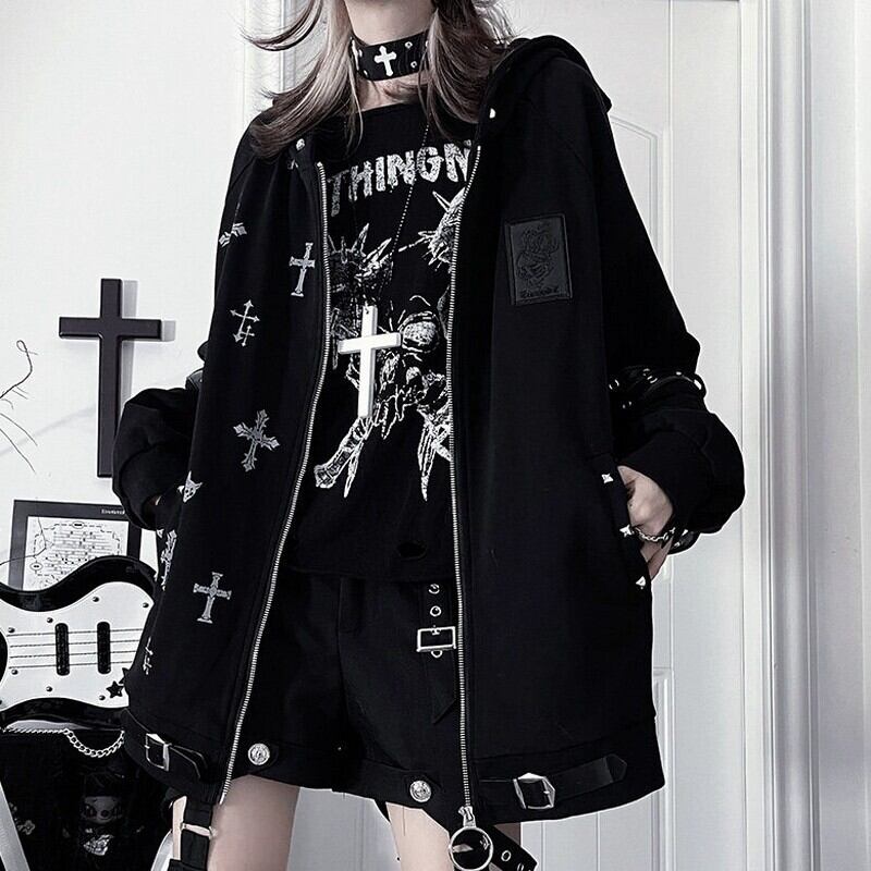 Cross motif hoodie r0130