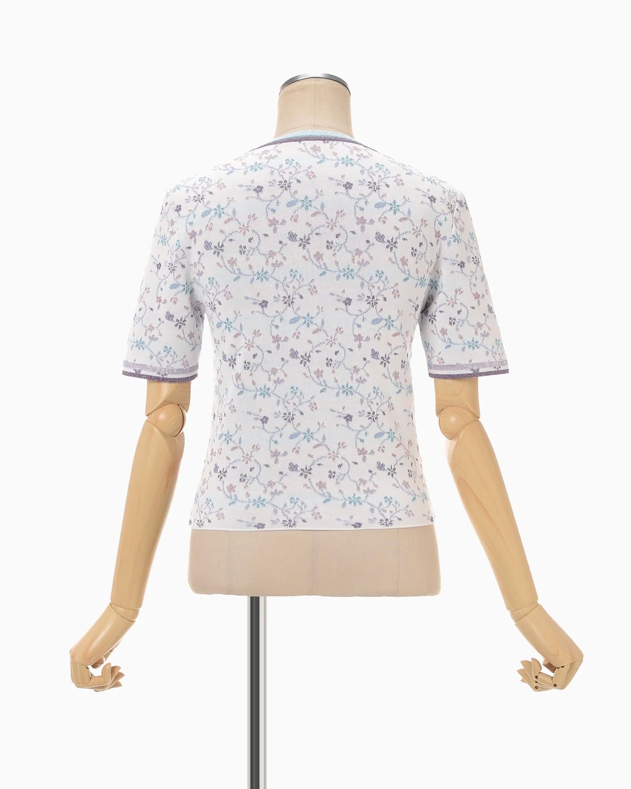 Mame Kurogouchi】Floral Motif Glitter Short Sleeve Knit Top/white