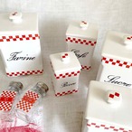 キャニスター　赤白ダミエ　チェック　陶器スパイスポット　 5個セット　フランスキッチン 12otda11