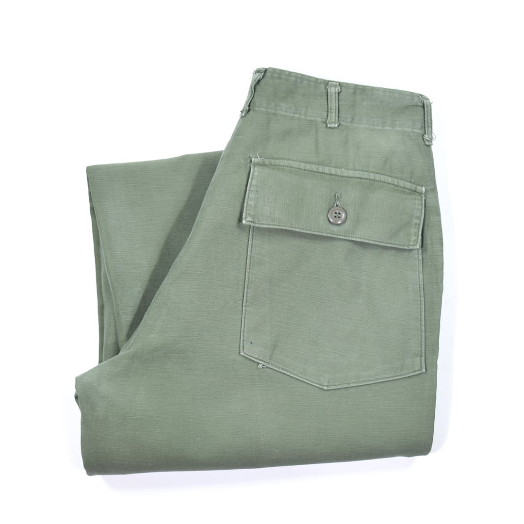 60s U.S.ARMY OG-107 ベイカーパンツ ファティーグパンツ 米軍 ミリタリー コットン ヴィンテージ W34 アメカジ 古着 @EB0008