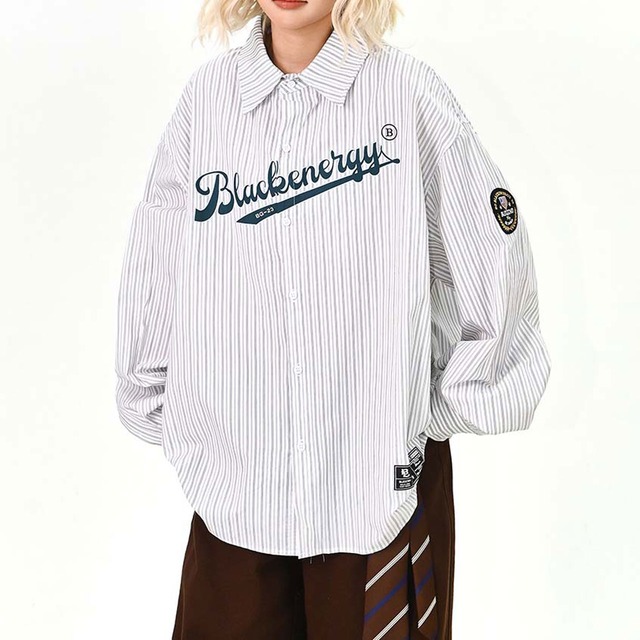 ストライプロゴプリントルーズシャツ   R01504