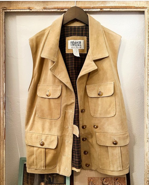 70's〜 "FIRENZE Santa Barbara"  real Swede leather  vest 【M】