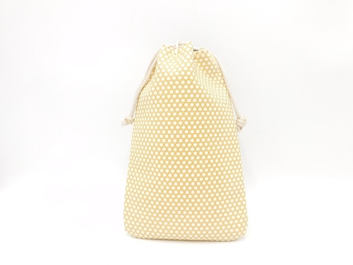 合切袋（小）白/黄　丸麻の葉柄