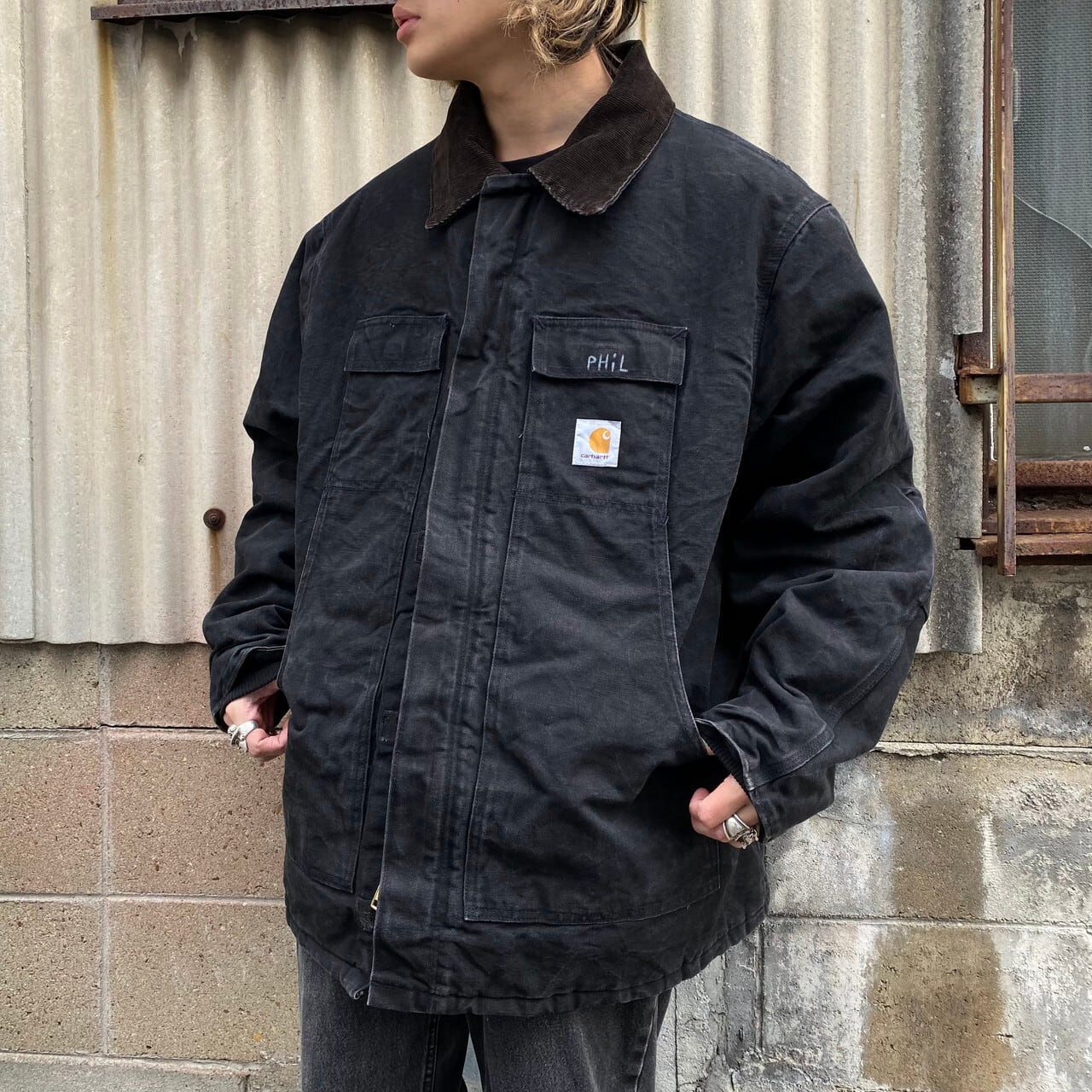 ビッグサイズ Carhartt カーハート ネーム入りトラディショナルコート ワークジャケット メンズ3XL相当 古着 Carhartt ダック地  カバーオール 中綿入り キルティングライナー ブラック 黒 大きいサイズ【ワークジャケット】【SA2204】 | cave 古着屋【公式】古着通販サイト