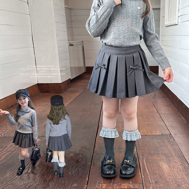 秋リボン付きプリーツスカート