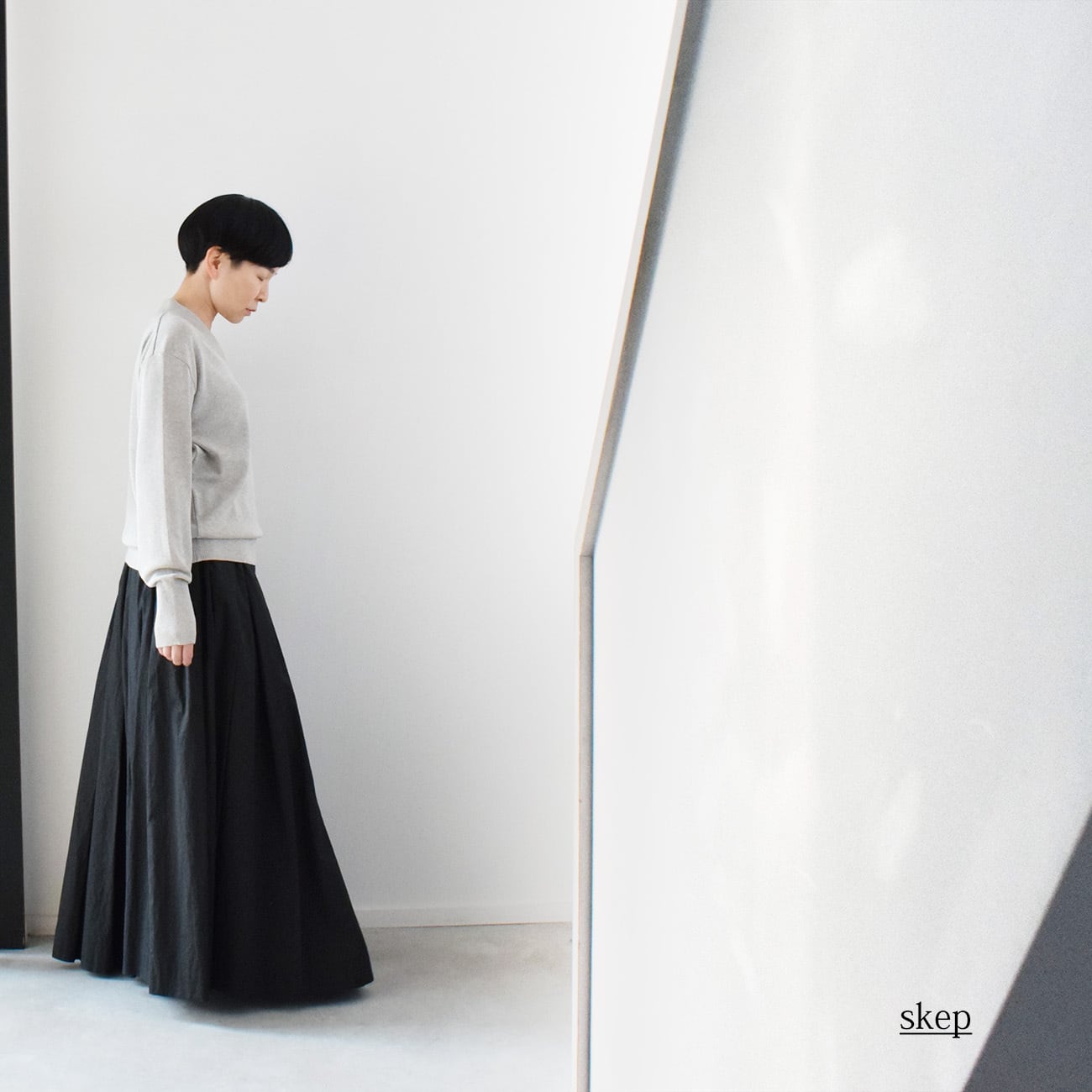 コットンボリュームギャザースカート：黒［SK19LSBK］ | skep-online shop