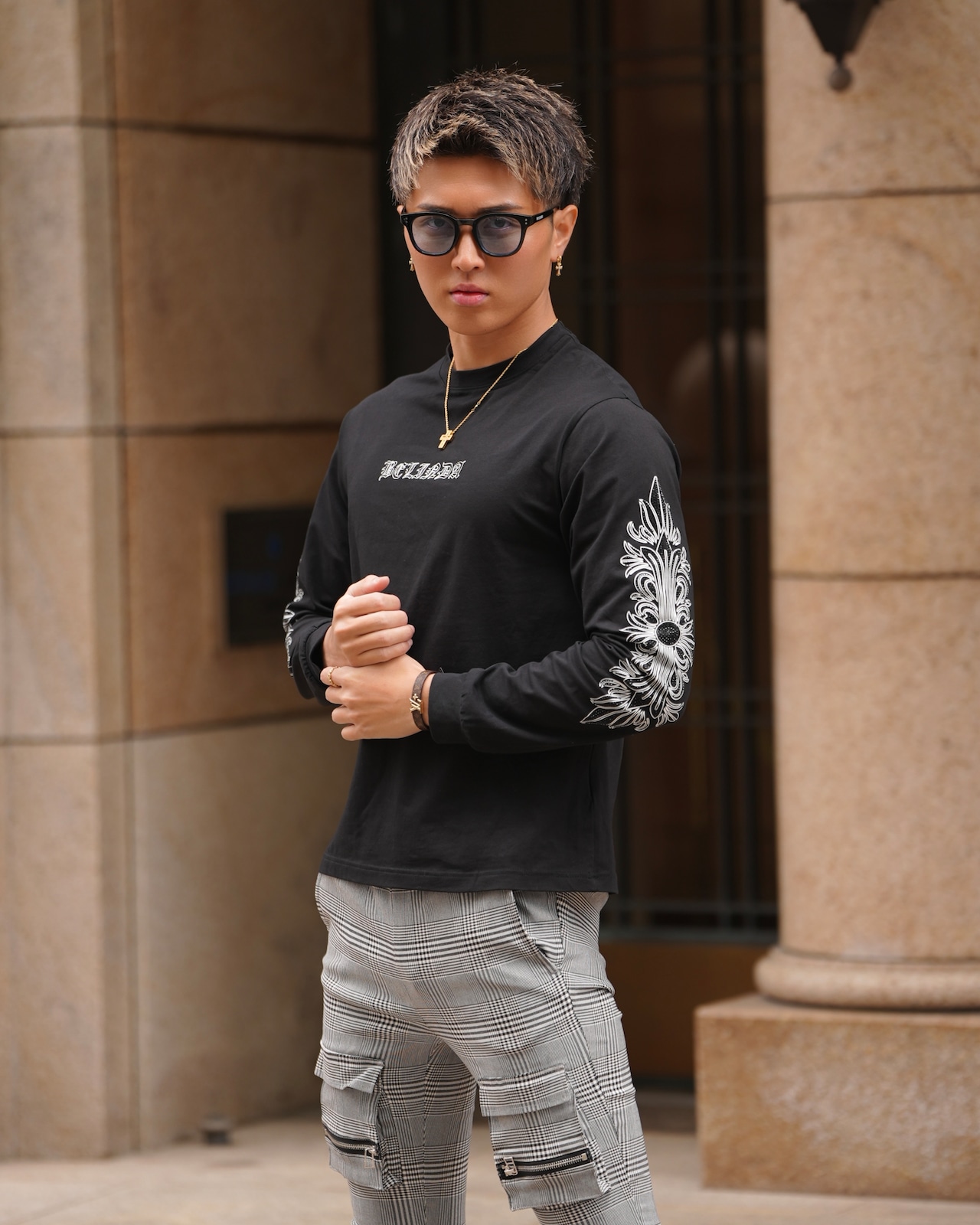 RHINE STONE SHIRTS BLACK【BB25034】