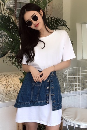 可愛い！おしゃれ！Tシャツワンピとデニムスカートセットアップ
