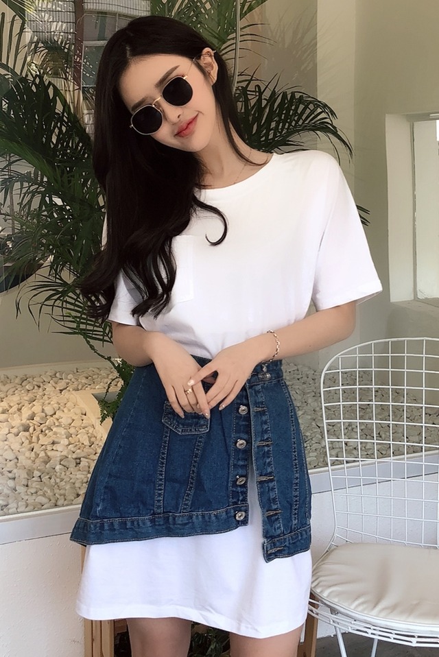 可愛い！おしゃれ！Tシャツワンピとデニムスカートセットアップ