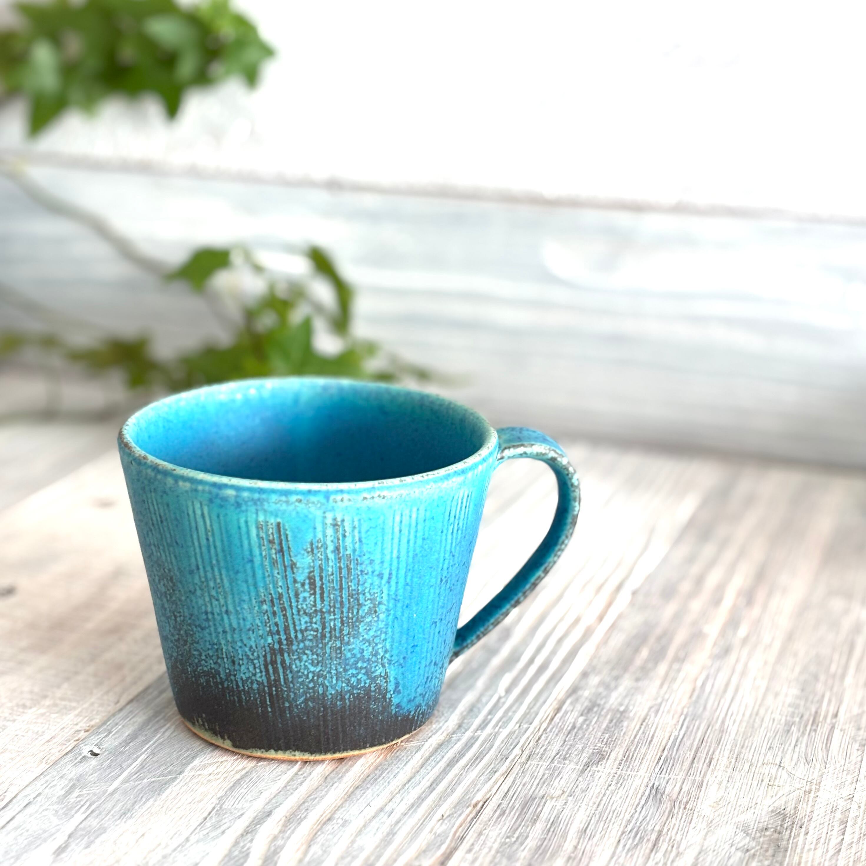 青彩くし目 マグカップ ターコイズ | Blue Pottery