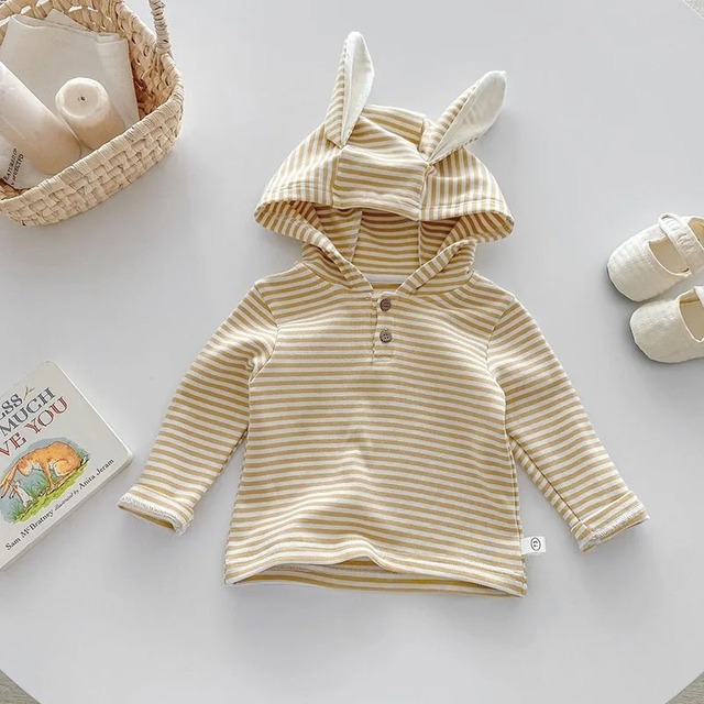 【取寄】うさ耳フードできゅんとするボーダーパーカー