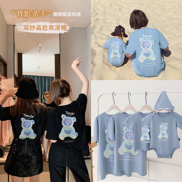 21親子服夏の3人のロンパーロンパーロンパー、母、子、母と娘の洋服洋服半袖Tシャツ家族全員 サマー 夏物 上上家原创亲子装 上上家原创亲子装44065105618