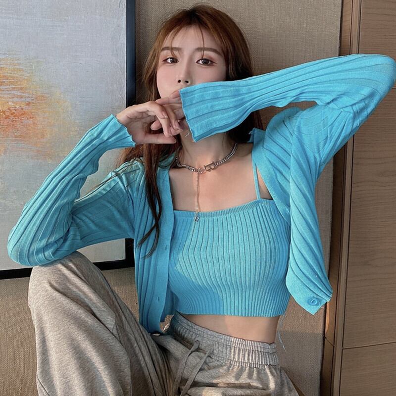 ニットカーディガンサマーVネックカジュアルショートトップス ロング 大人ガーリー スウィート キュート 夏物 シルク ガールズファッション55703026405