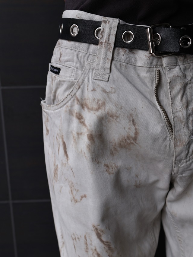【Dolce&Gabbana】dirty design white straight pants
