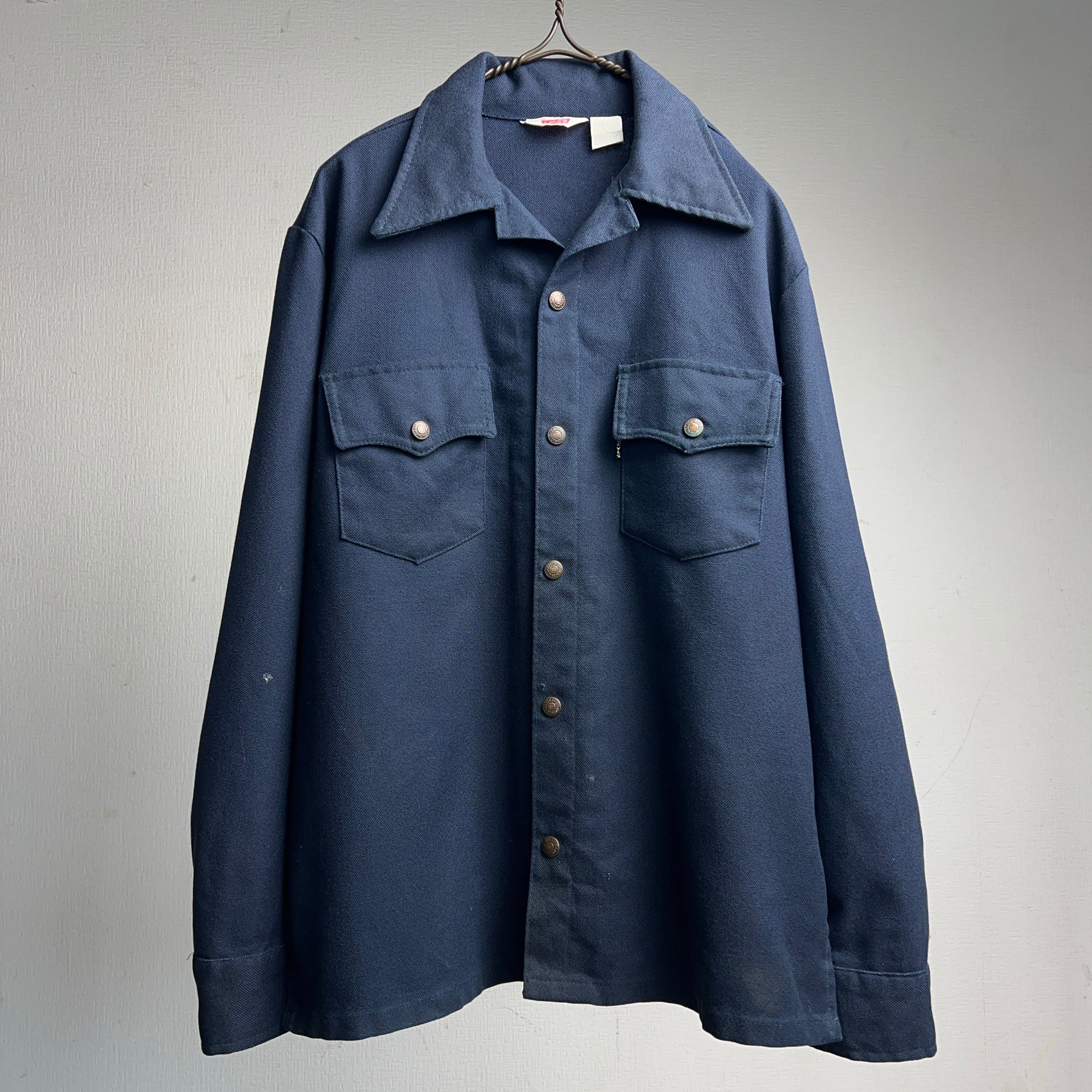 70's LEVI'S POLY-COTTON SHIRTJACKET NAVY BIG E 70年代 リーバイス