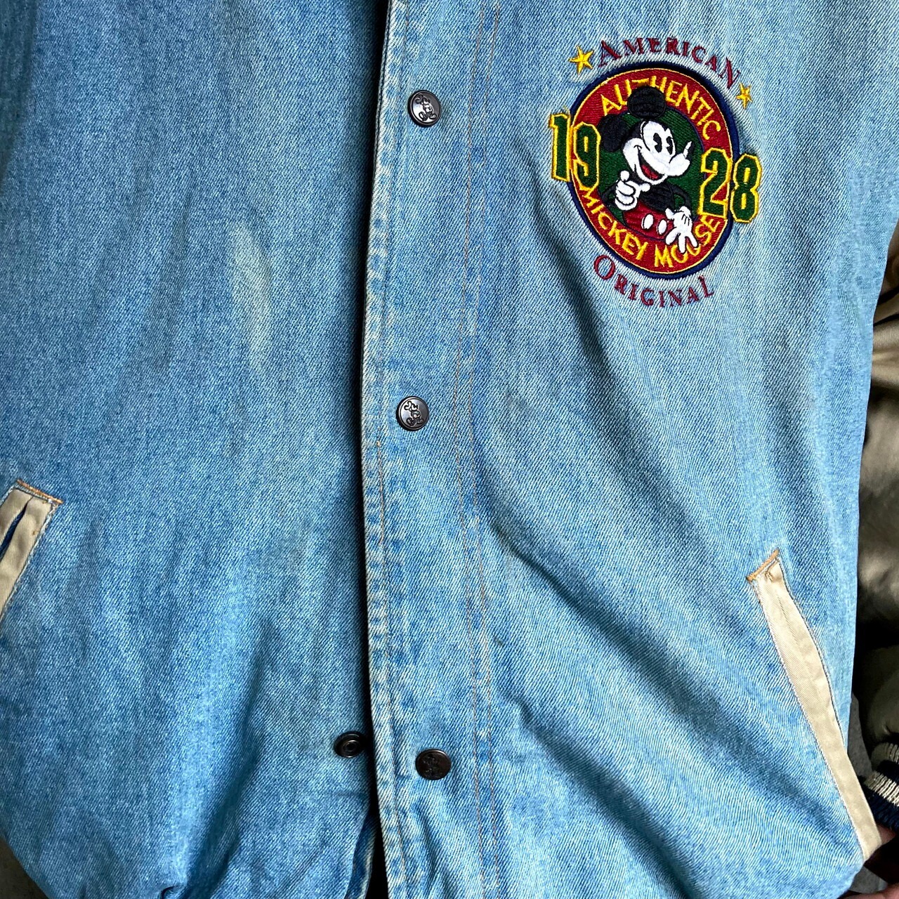 Disney ディズニー ミッキーマウス 刺繍 ワッペン デニムスタジャン 