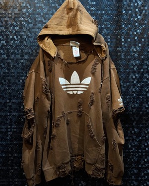 【ÆIEM】original"boro"remake adidas originals big trefoil logo neck cut brown hoodie