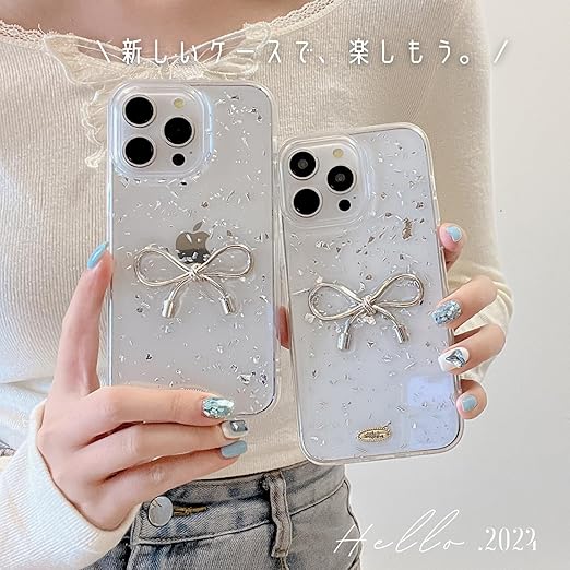 saymi's シルバー リボン おしゃれ 韓国 iPhone16pro ケース クリア
