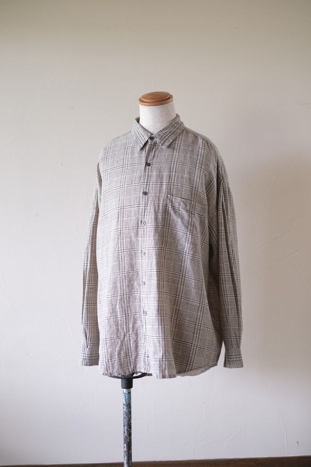 90s Linen Cotton Check Shirt "Perry Ellis"