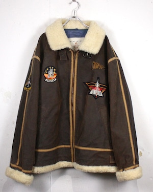 【Caka act2】Various Wappen Vintage Loose B-3 Leather Jacket