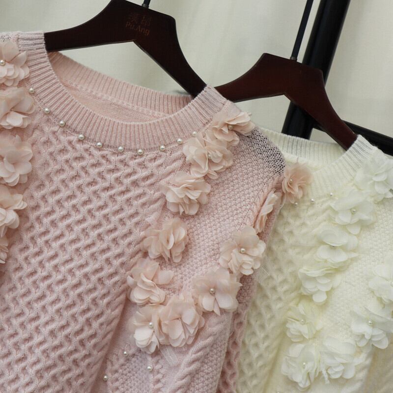tops】立体フラワーニットセーター M28595 | nanastyle tops】立体フラワーニットセーター M28595 | nanastyle
