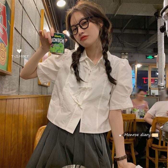 ホワイトシャツ スタンダードショートジャケット サマースリーブ薄手 レトロ 大人ガーリー スウィート キュート カジュアル 夏物 モンロー19804531265