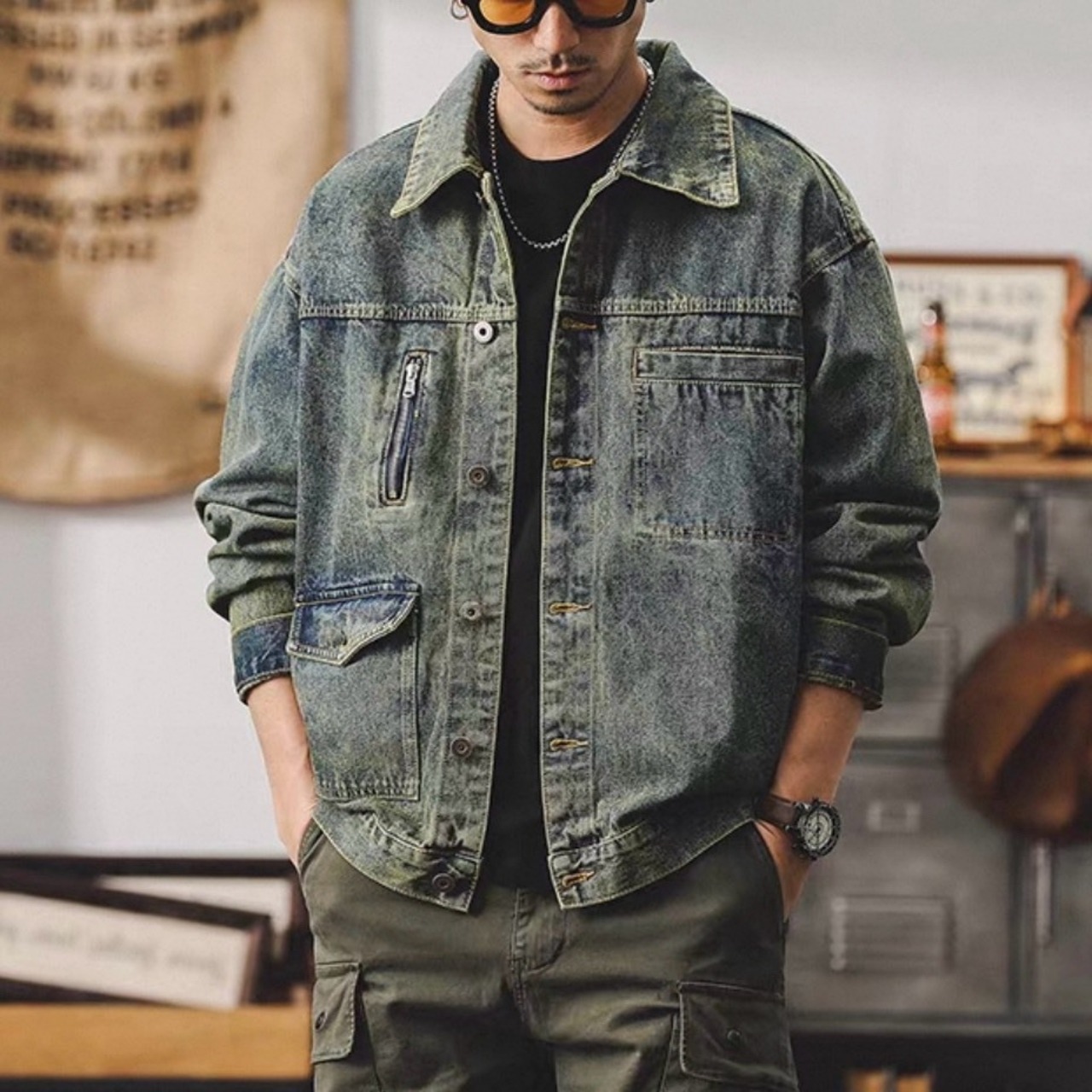 Vintage wash denim jacket 1266 - 2