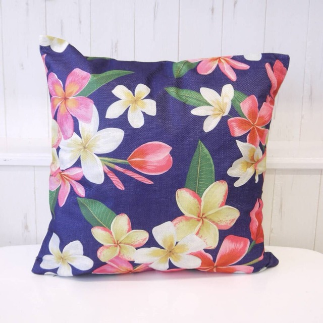 ★ハワイ直輸入★カジュアル クッションカバー／ハワイアン雑貨／ネイビー／プルメリア