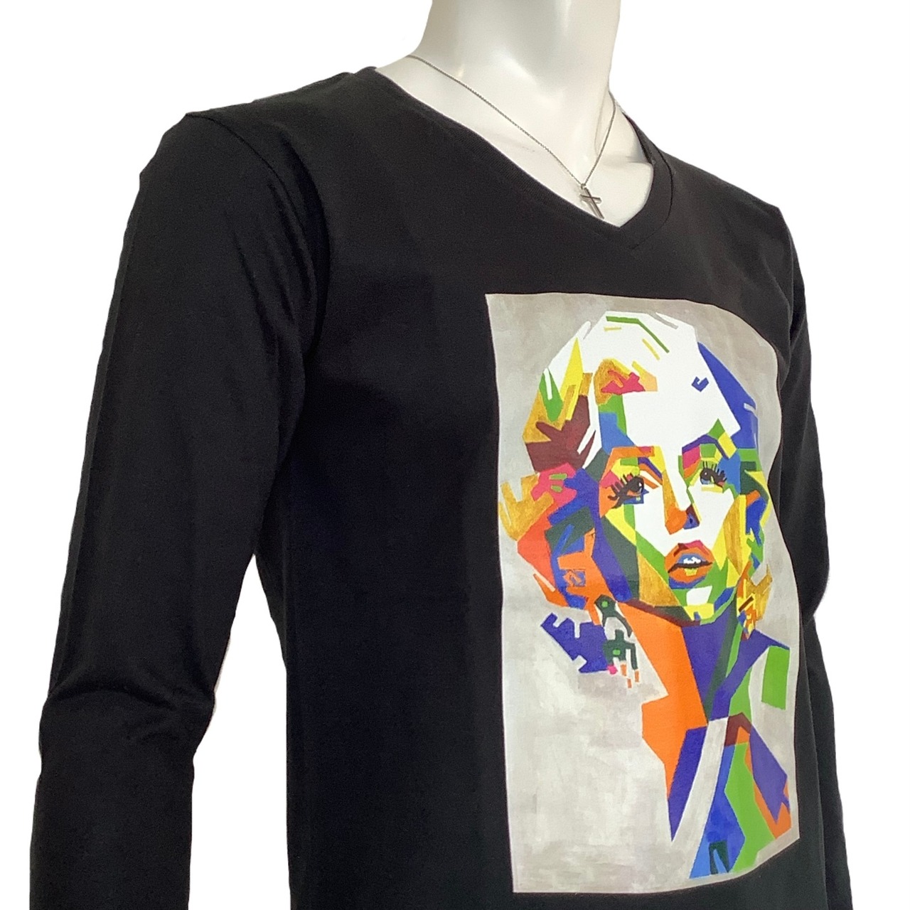 Vivid woman ( 鮮やかな女性 ) VネックロングTシャツ ブラック