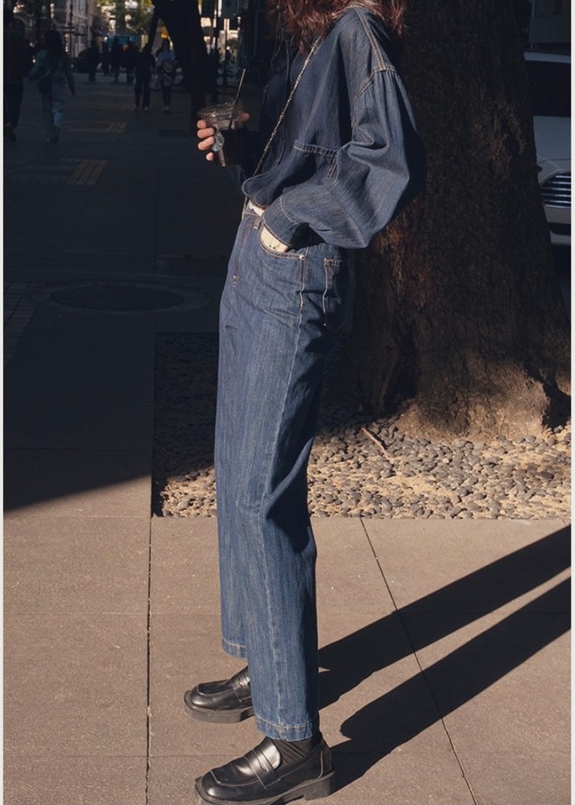 Denim straight pants