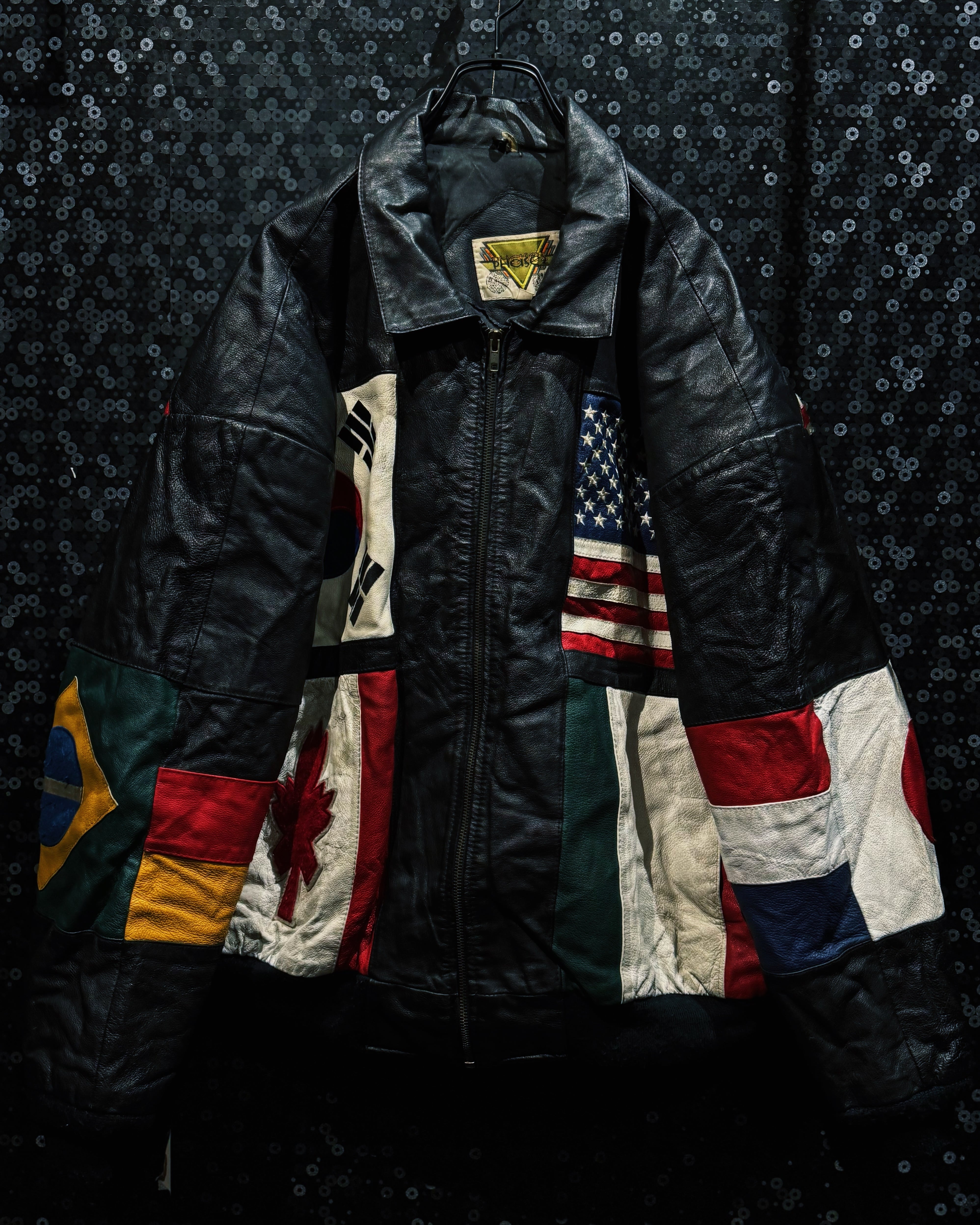 【ÆIEM】“PHASE 2 World Flag” Multi Nation Patchwork Leather Jacket